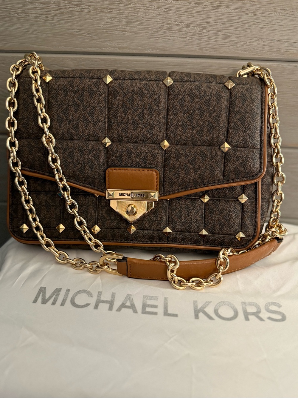 Michael Kors Soho Large Studded Quilted Chain Shoulder Bag Dust Bag Included